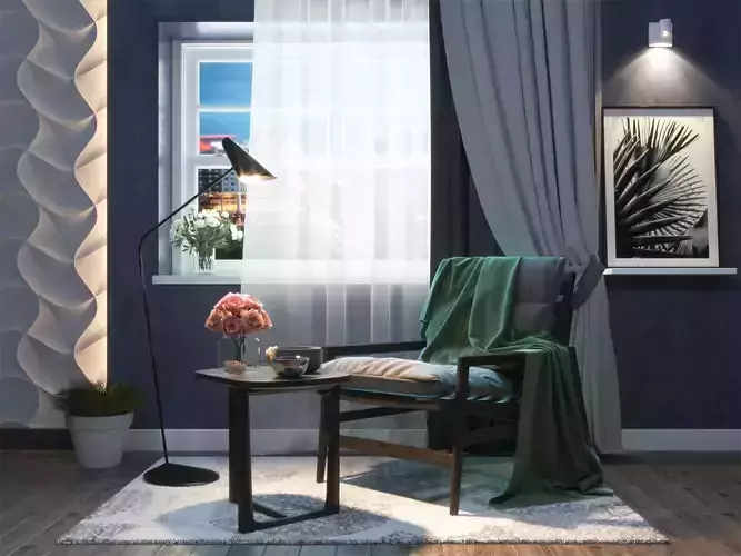 Studio apartment interior scene 3D model
