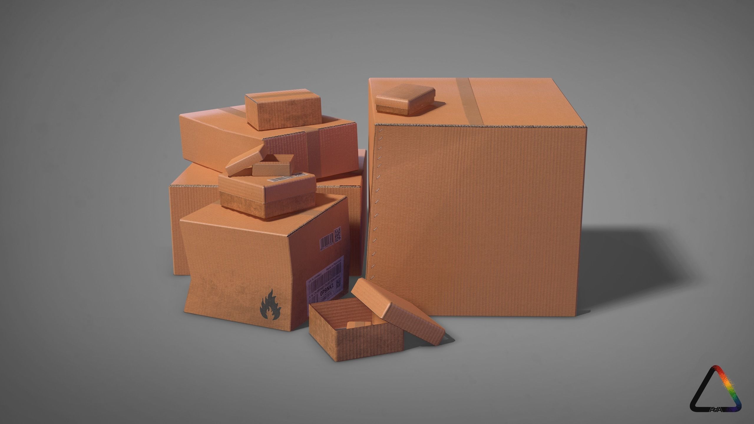Cardboard Box Pack Free low-poly 3D model_16