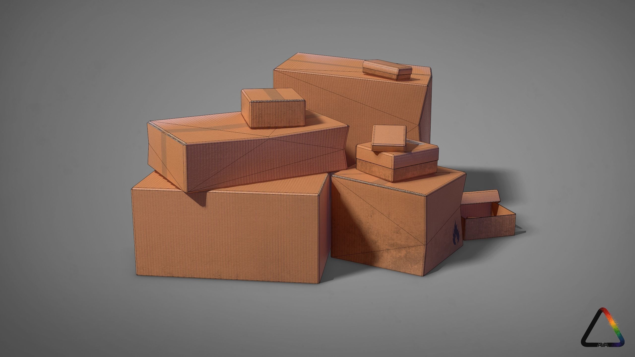 Cardboard Box Pack Free low-poly 3D model_5