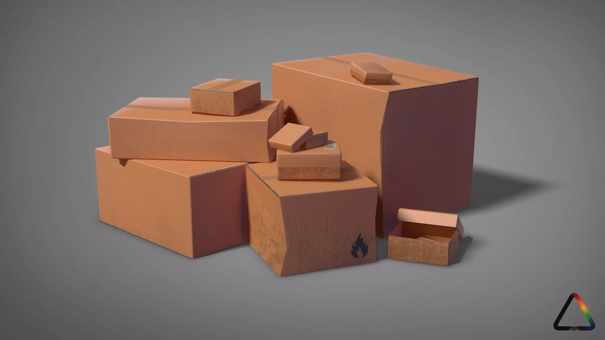 Cardboard Box Pack Free low-poly 3D model_0