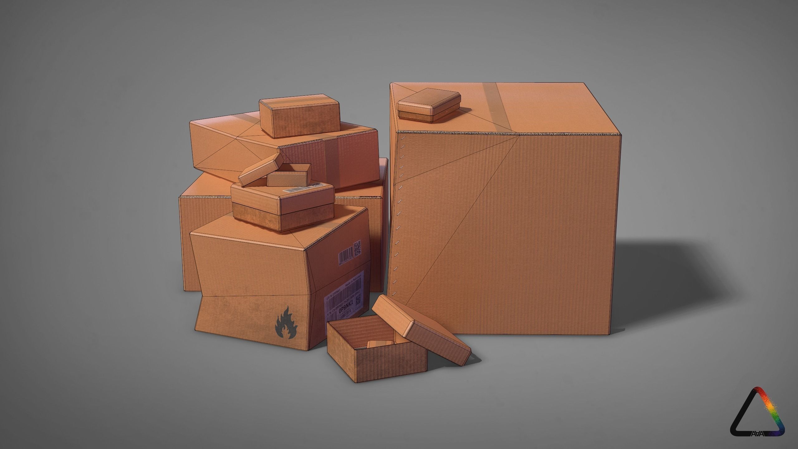 Cardboard Box Pack Free low-poly 3D model_17