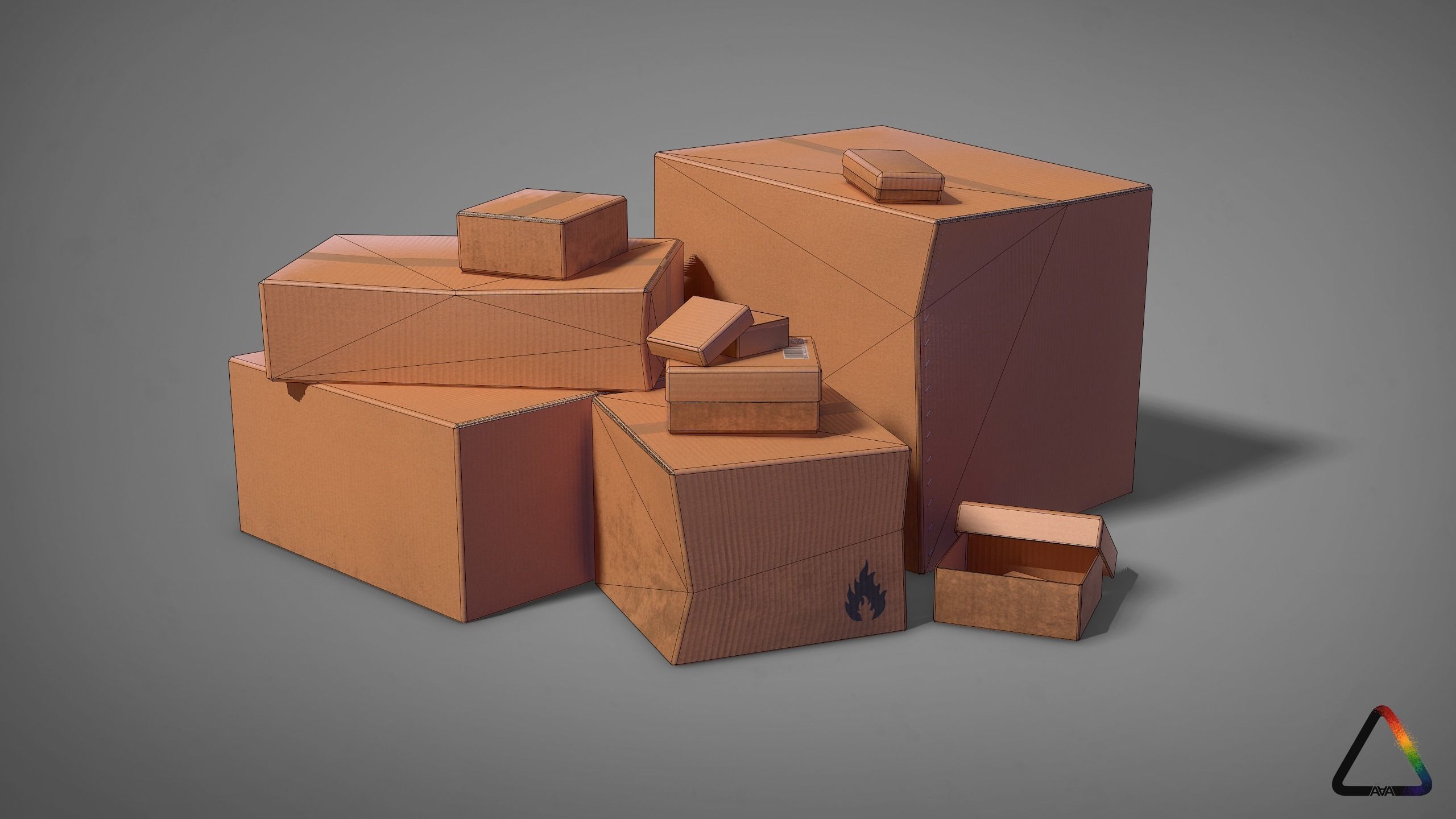 Cardboard Box Pack Free low-poly 3D model_3