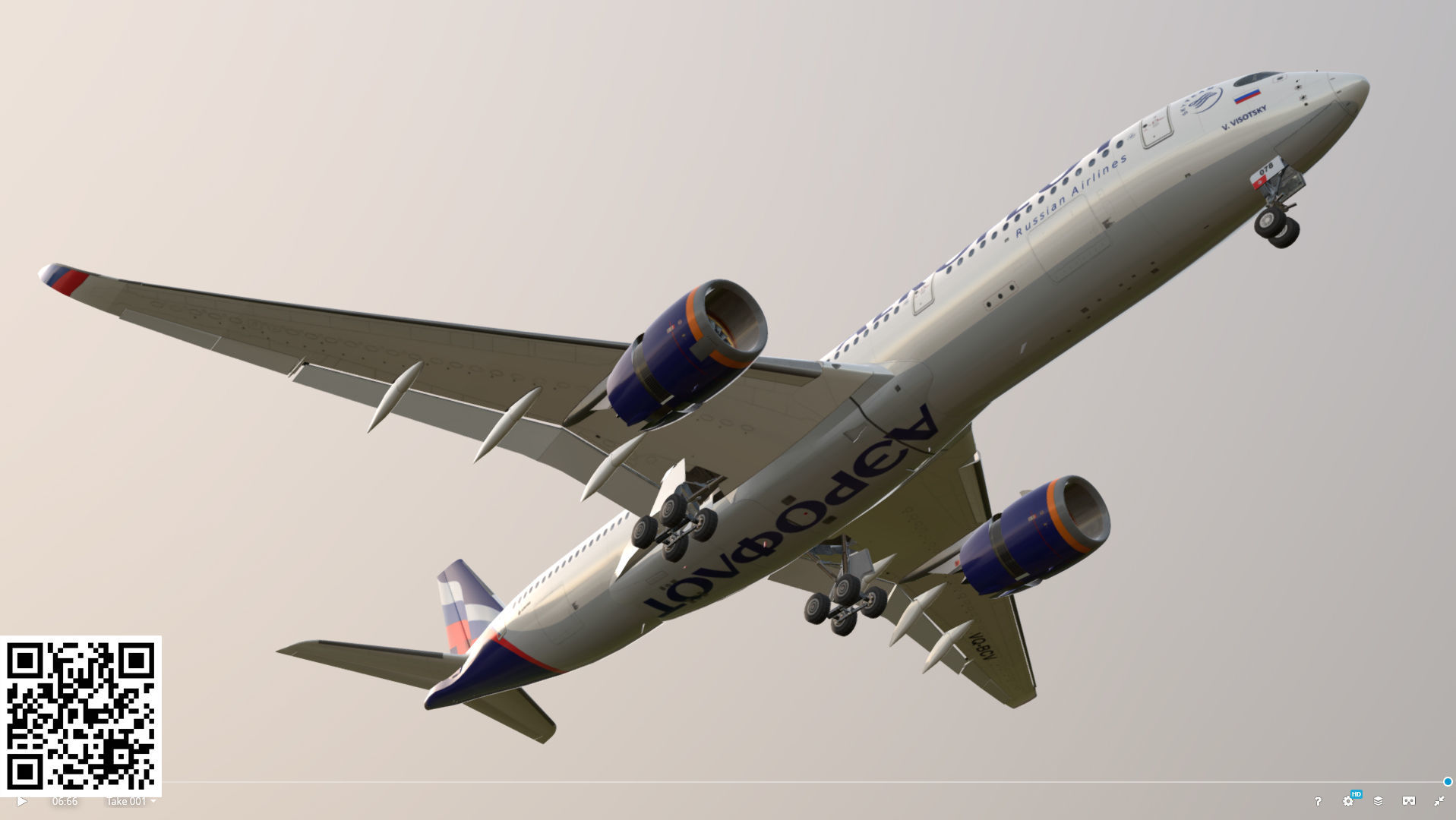 Airbus A350-900 Aeroflot livery Low-poly 3D model_15