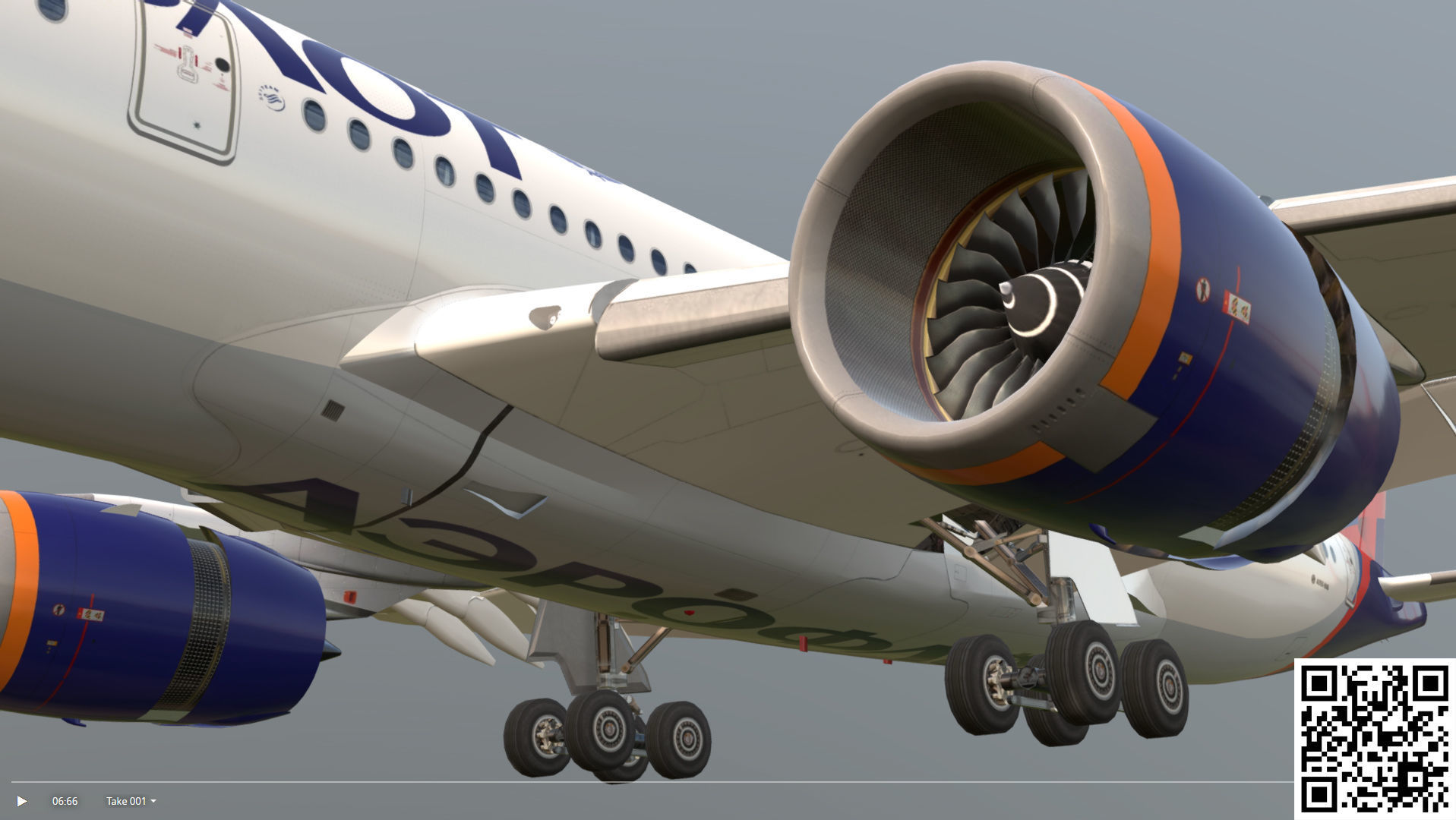 Airbus A350-900 Aeroflot livery Low-poly 3D model_6