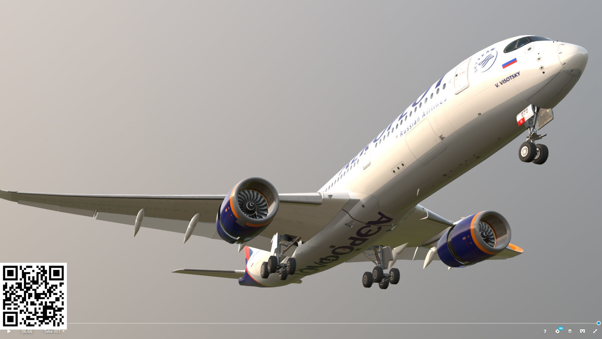 Airbus A350-900 Aeroflot livery Low-poly 3D model_2
