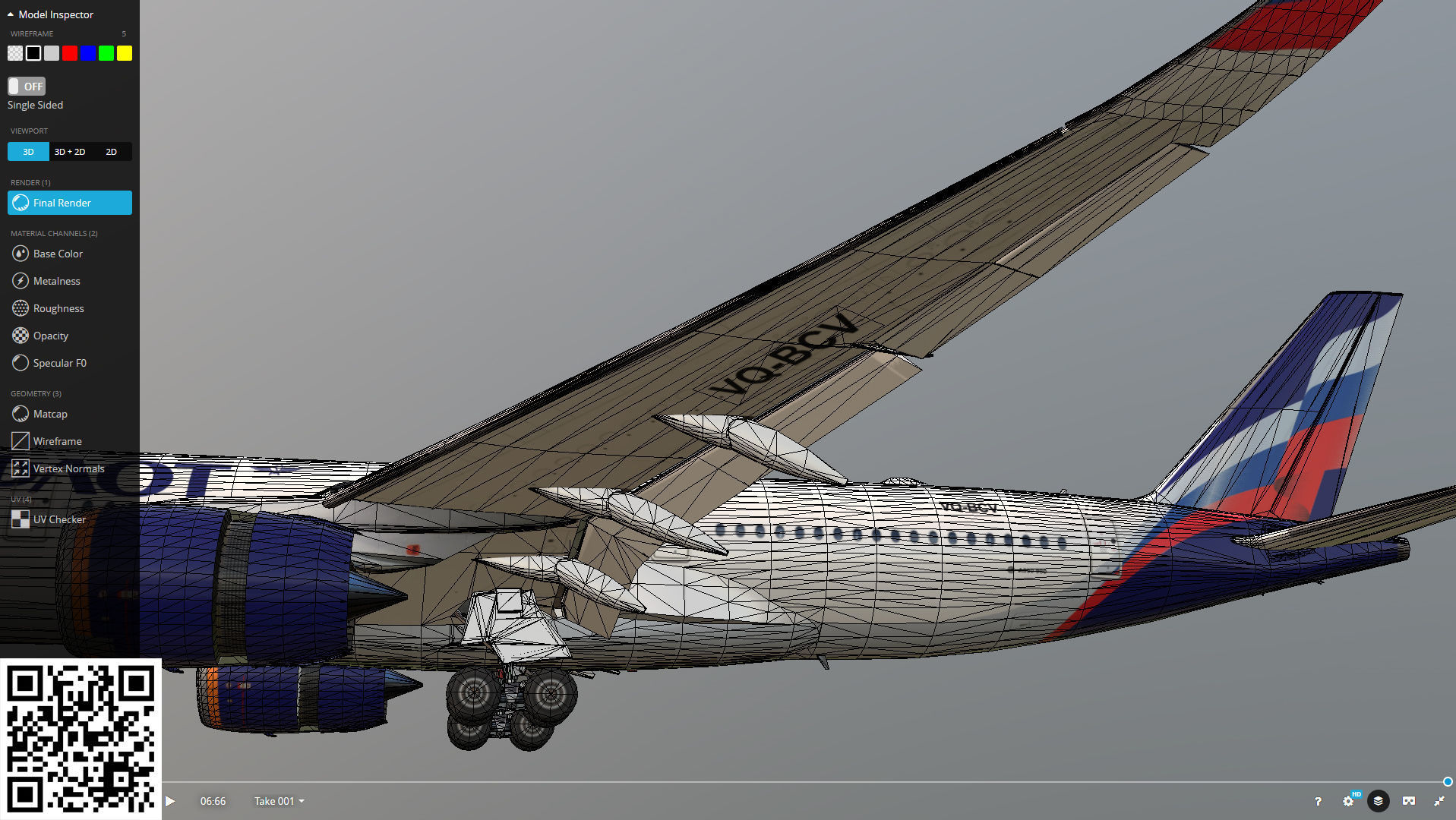 Airbus A350-900 Aeroflot livery Low-poly 3D model_19