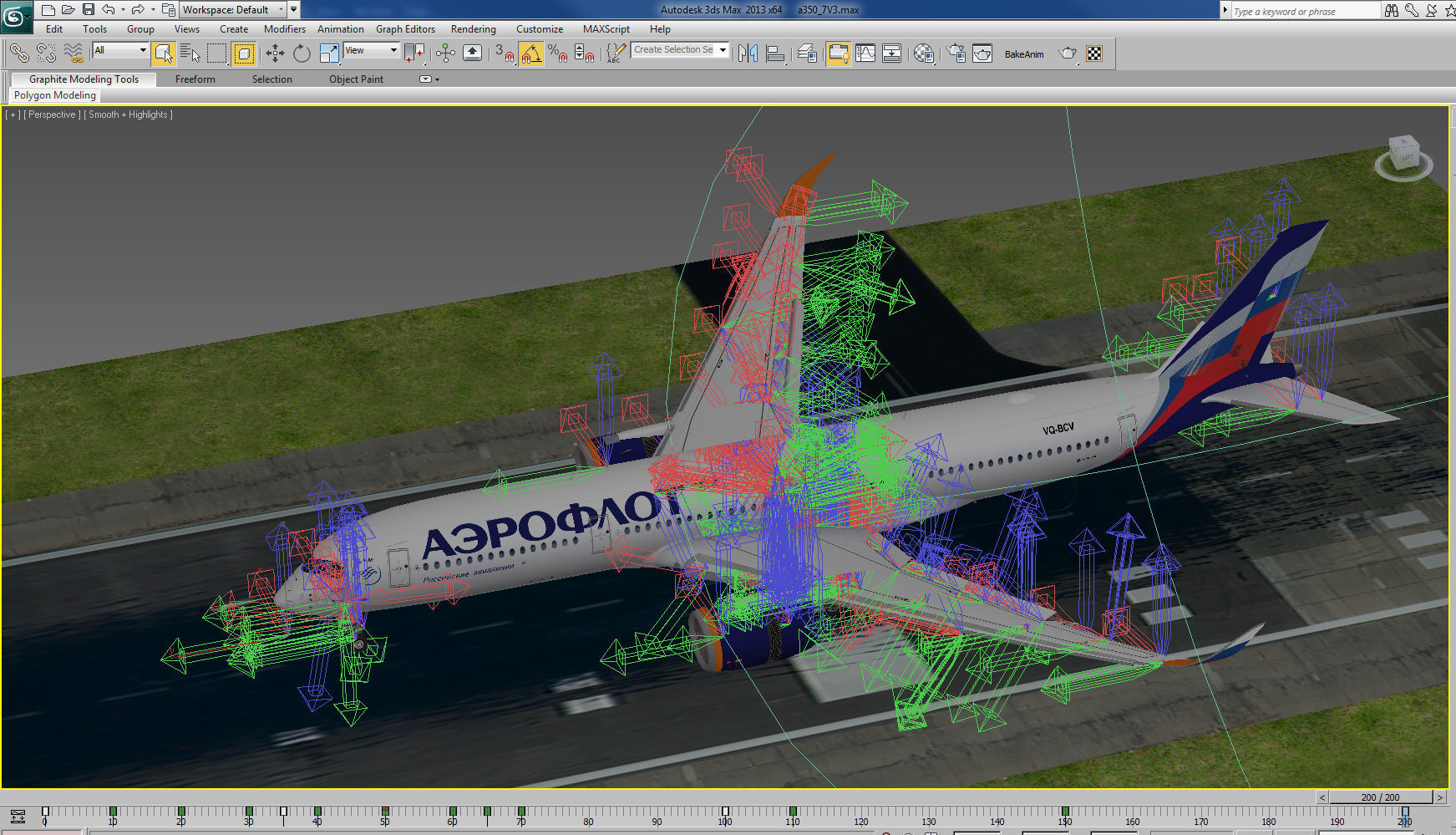 Airbus A350-900 Aeroflot livery Low-poly 3D model_28