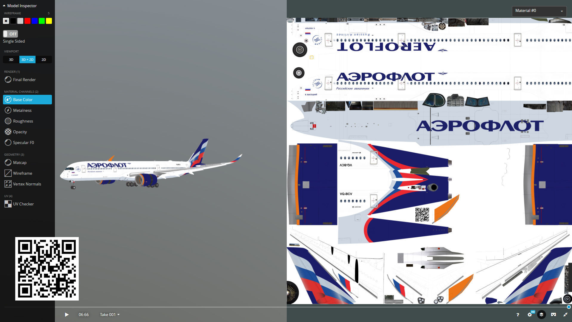Airbus A350-900 Aeroflot livery Low-poly 3D model_27