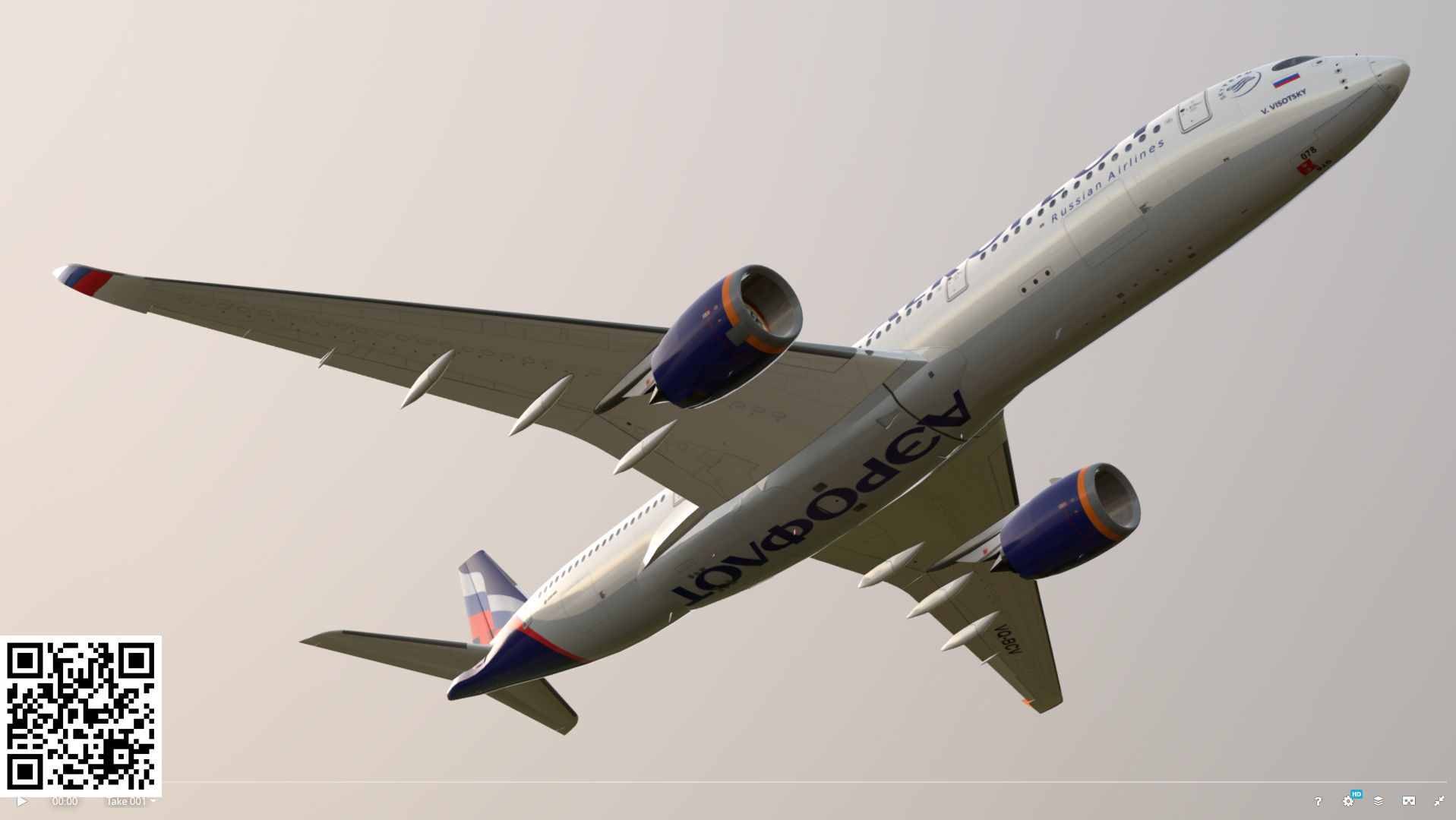 Airbus A350-900 Aeroflot livery Low-poly 3D model_14