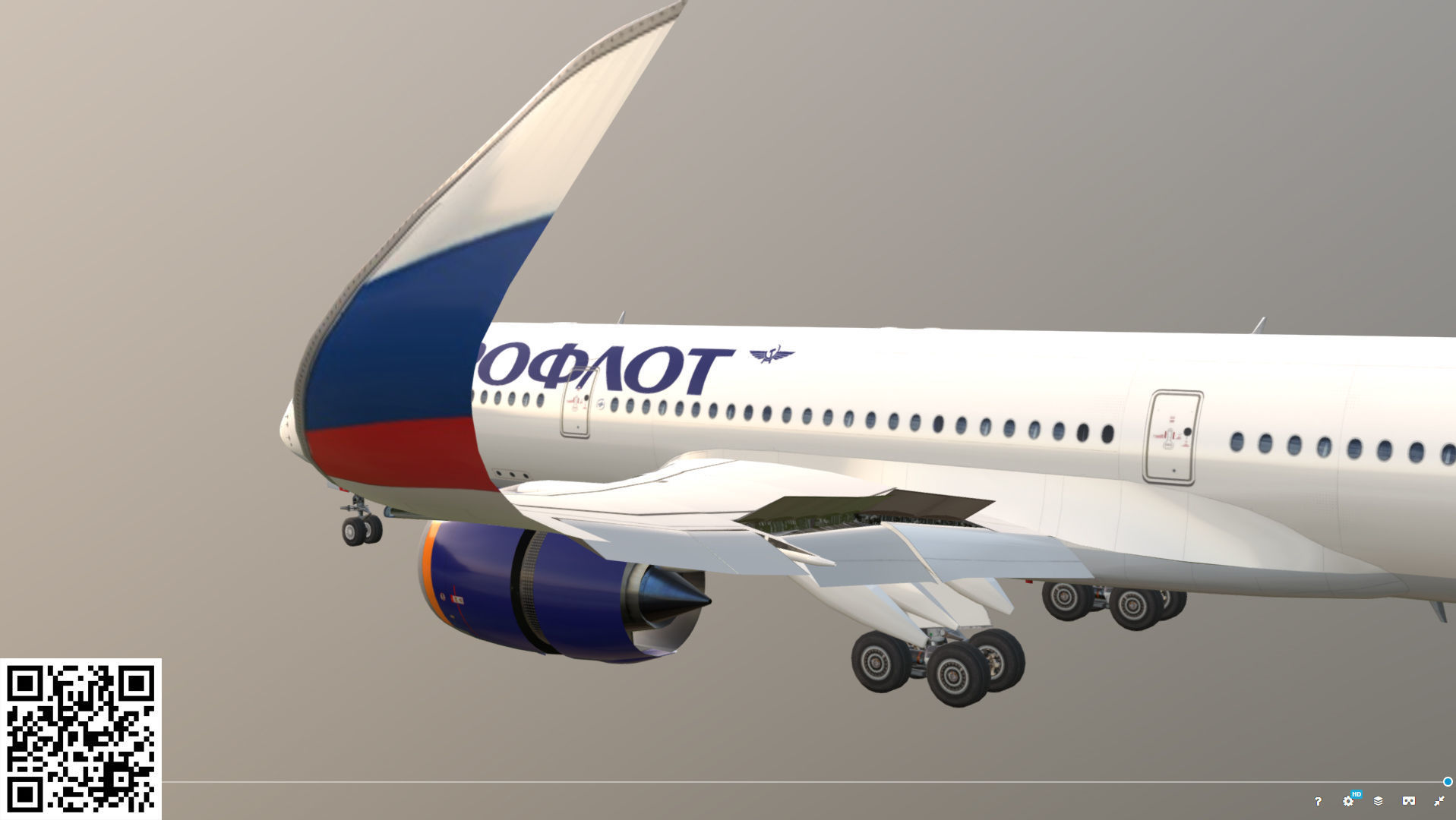 Airbus A350-900 Aeroflot livery Low-poly 3D model_9