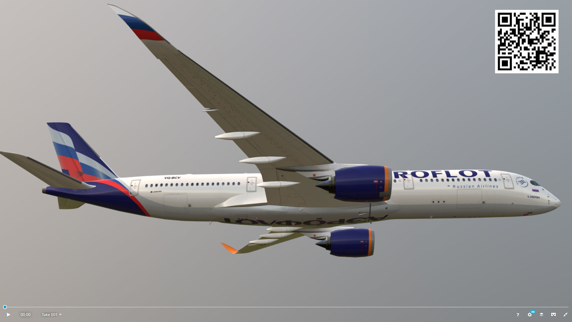 Airbus A350-900 Aeroflot livery Low-poly 3D model_11