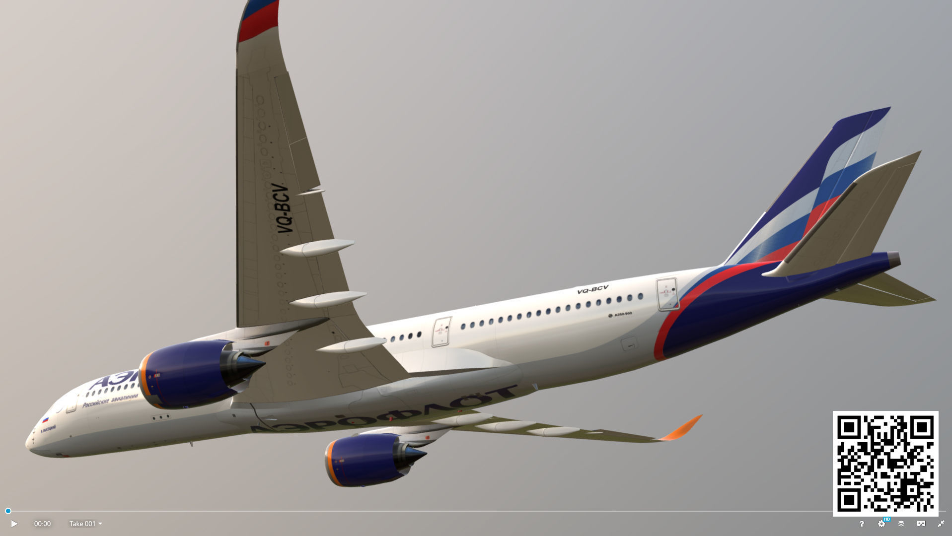 Airbus A350-900 Aeroflot livery Low-poly 3D model_12