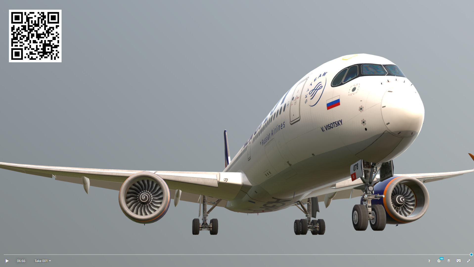 Airbus A350-900 Aeroflot livery Low-poly 3D model_5