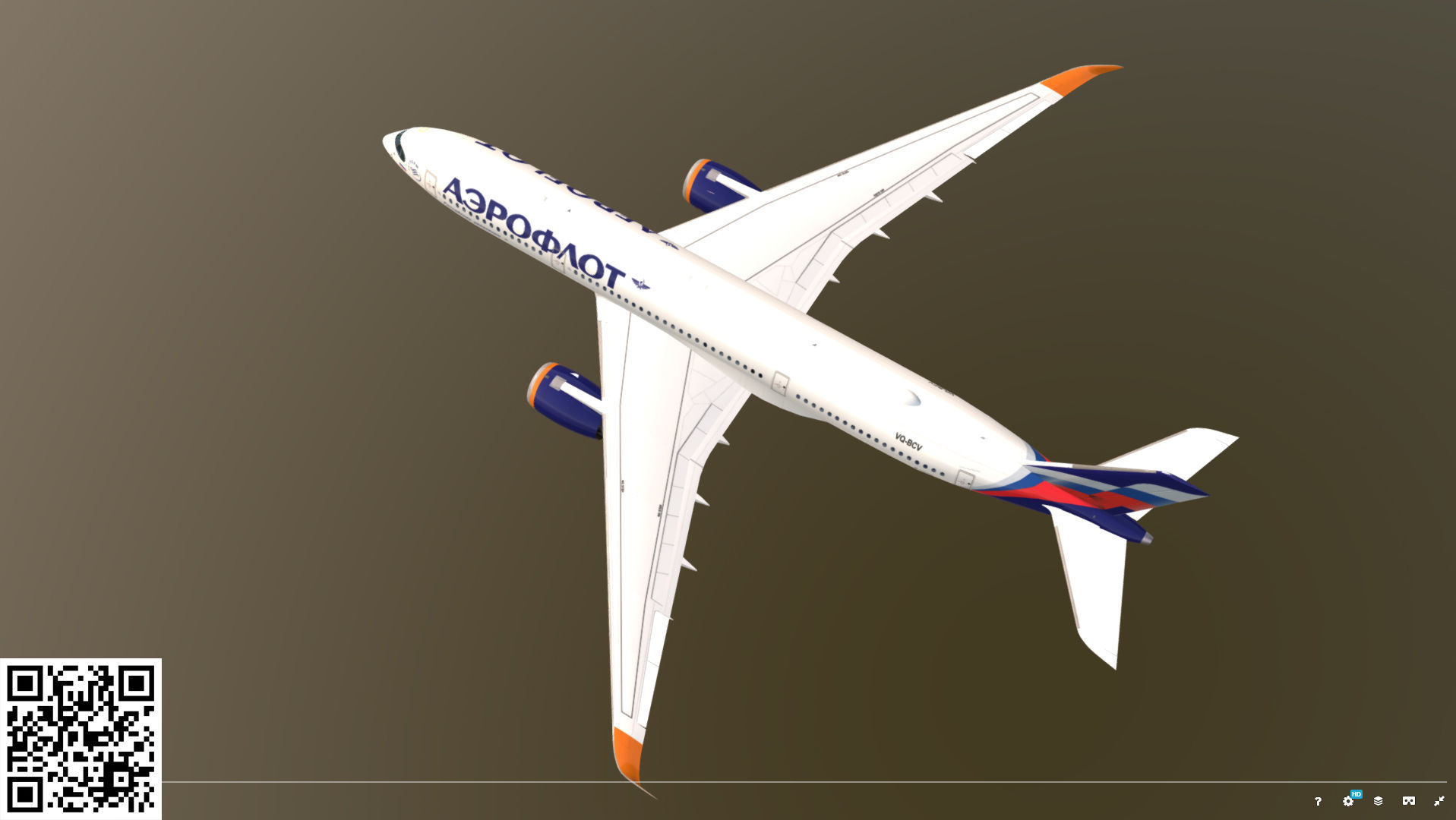 Airbus A350-900 Aeroflot livery Low-poly 3D model_13
