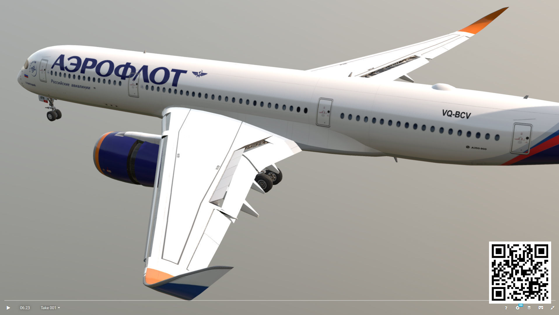 Airbus A350-900 Aeroflot livery Low-poly 3D model_3