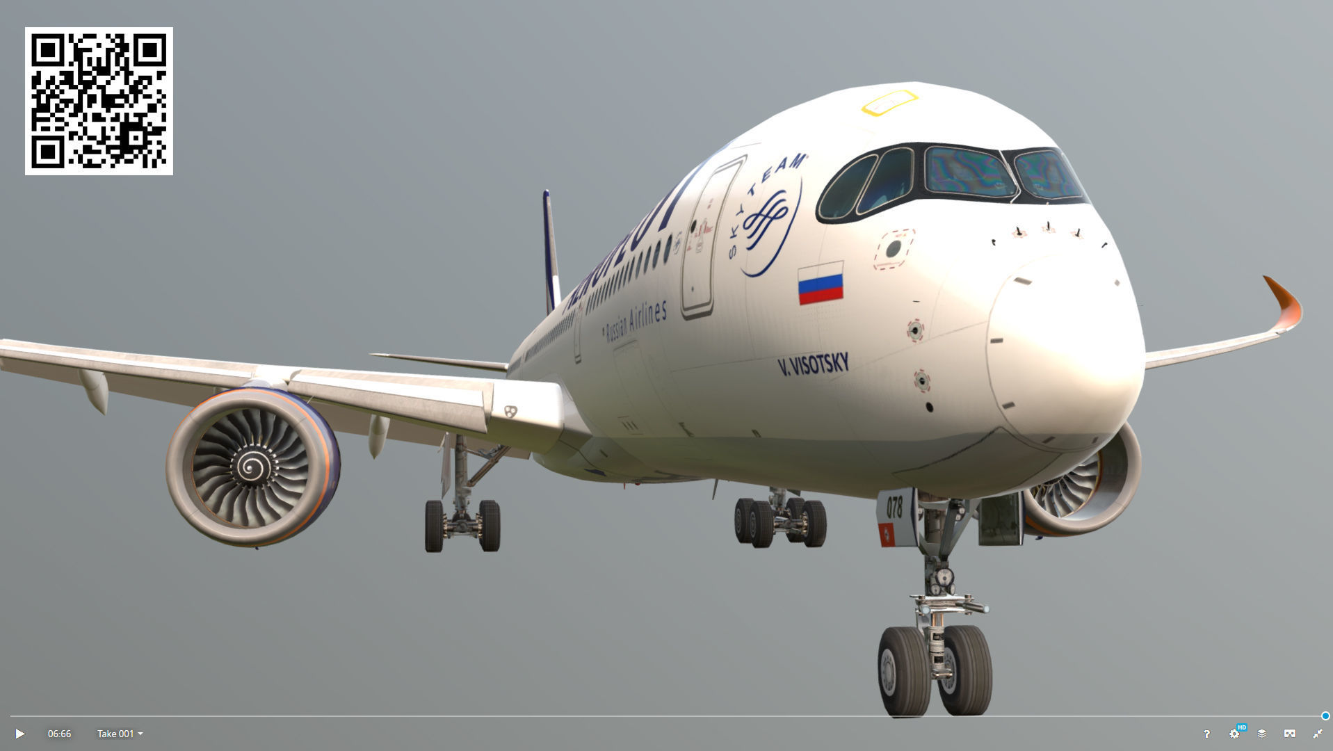 Airbus A350-900 Aeroflot livery Low-poly 3D model_4