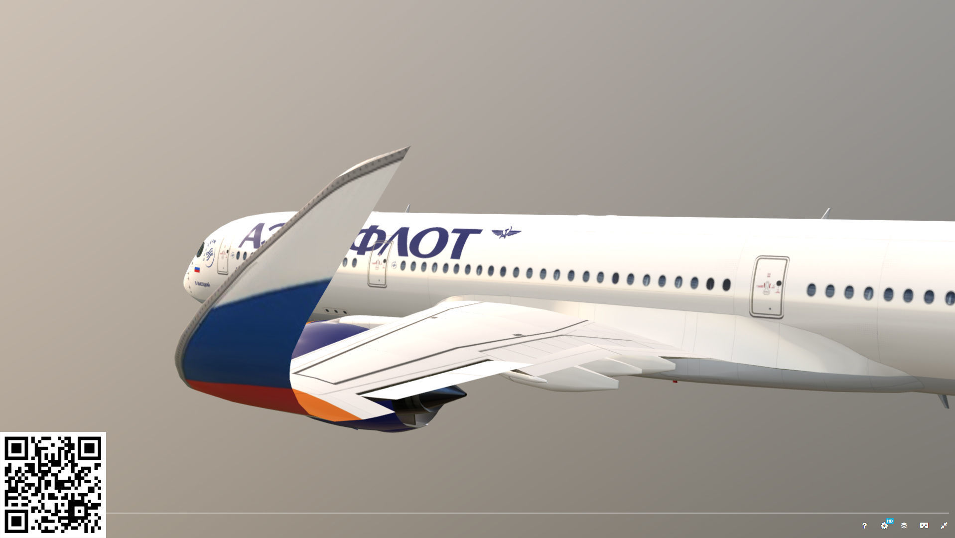 Airbus A350-900 Aeroflot livery Low-poly 3D model_10