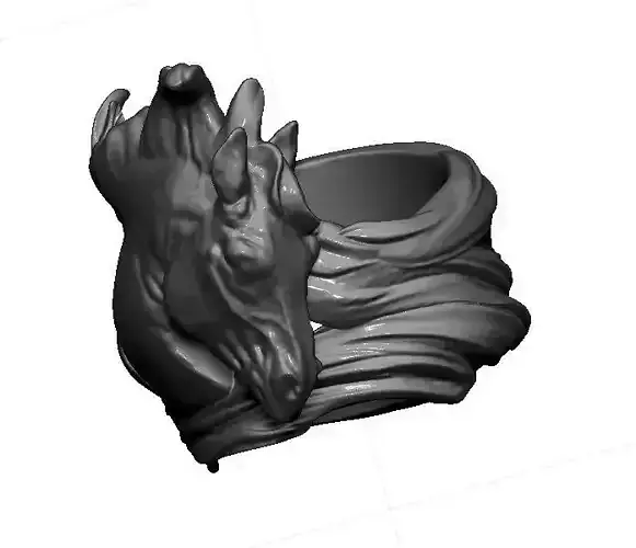 Detailed King Horse Mustang Ring with long hair 3D print model