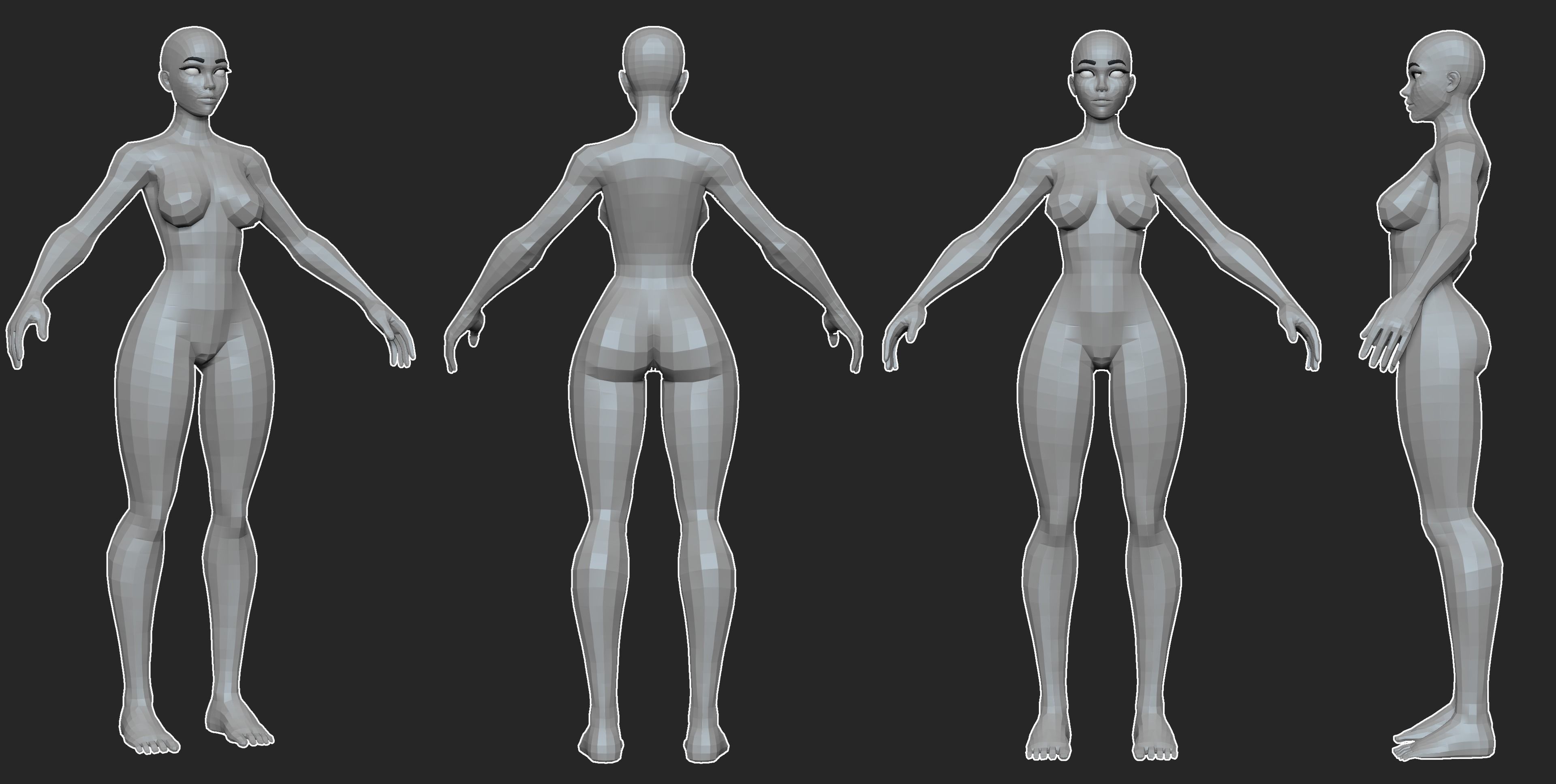 Stylized Female Base Mesh  Low-poly 3D model_3