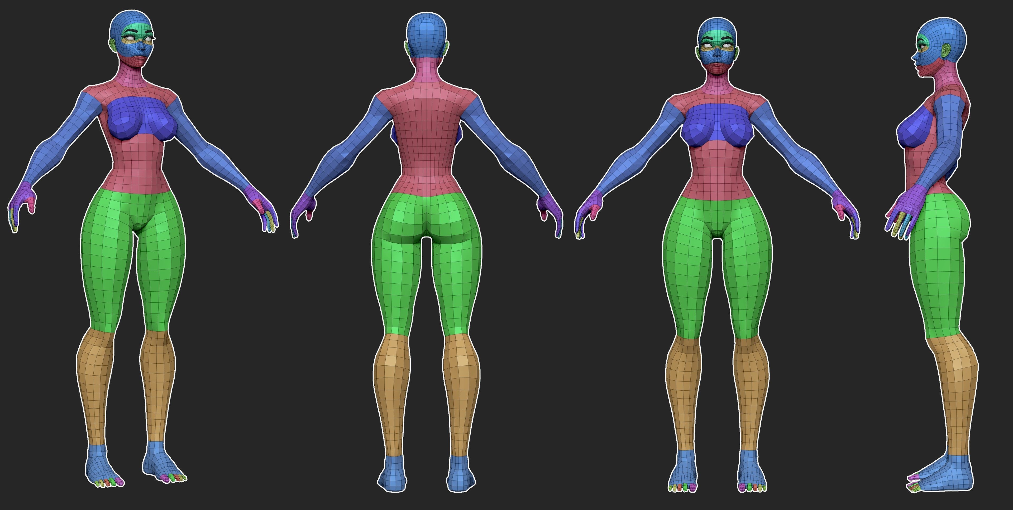 Stylized Female Base Mesh  Low-poly 3D model_2