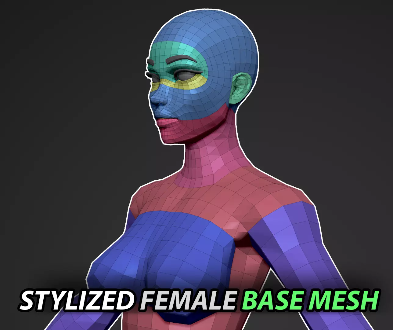 Stylized Female Base Mesh  Low-poly 3D model_0