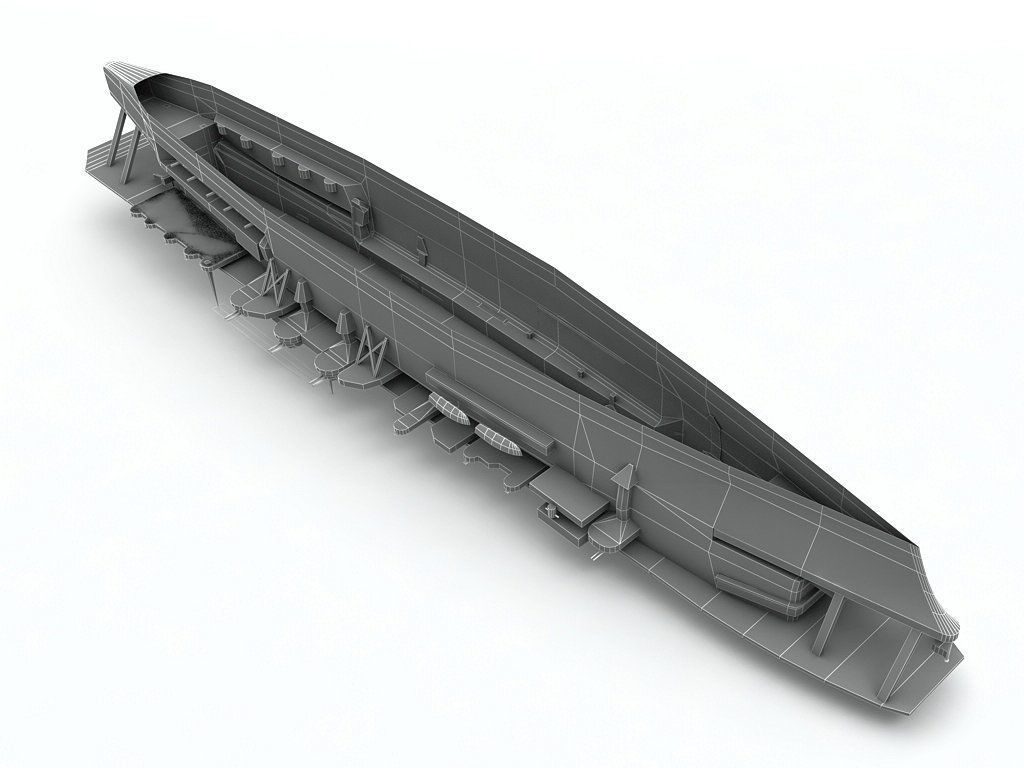 Kaga Aircraft Carrier Ship WWII Low-poly 3D model_4