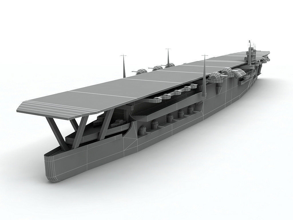 Kaga Aircraft Carrier Ship WWII Low-poly 3D model_2