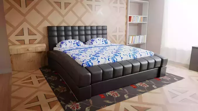 Leather bed with pillows