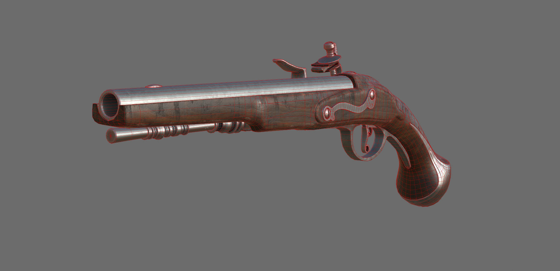 Weapon - Flemish Flintlock Pistol Low-poly 3D model_34