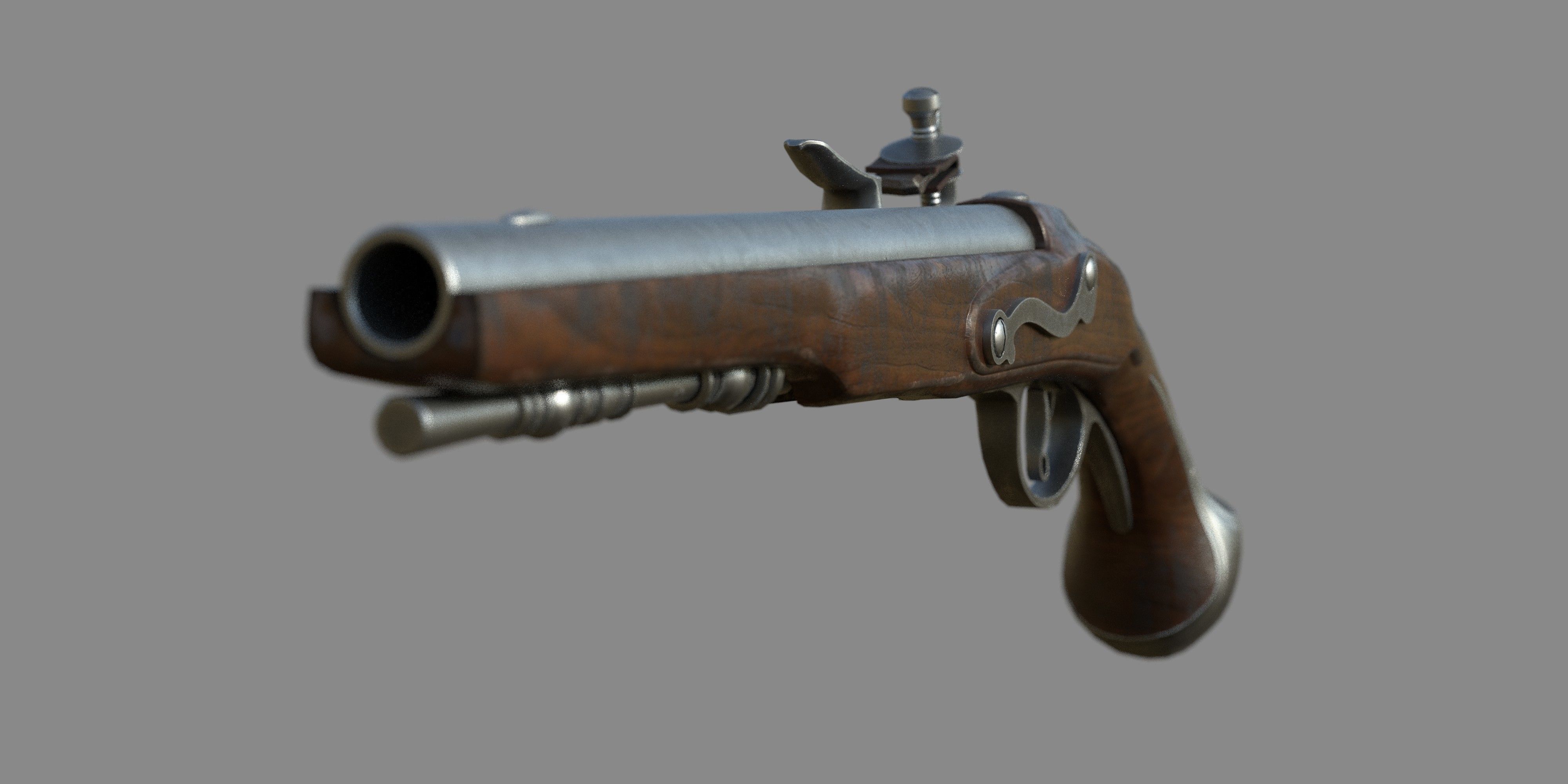 Weapon - Flemish Flintlock Pistol Low-poly 3D model_8