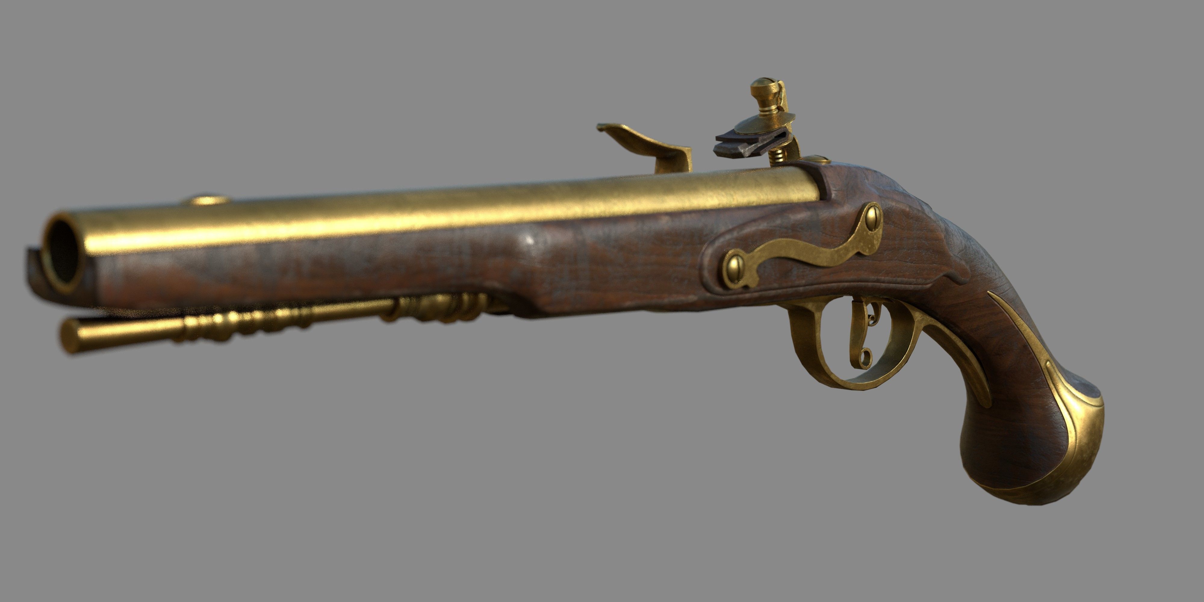 Weapon - Flemish Flintlock Pistol Low-poly 3D model_15