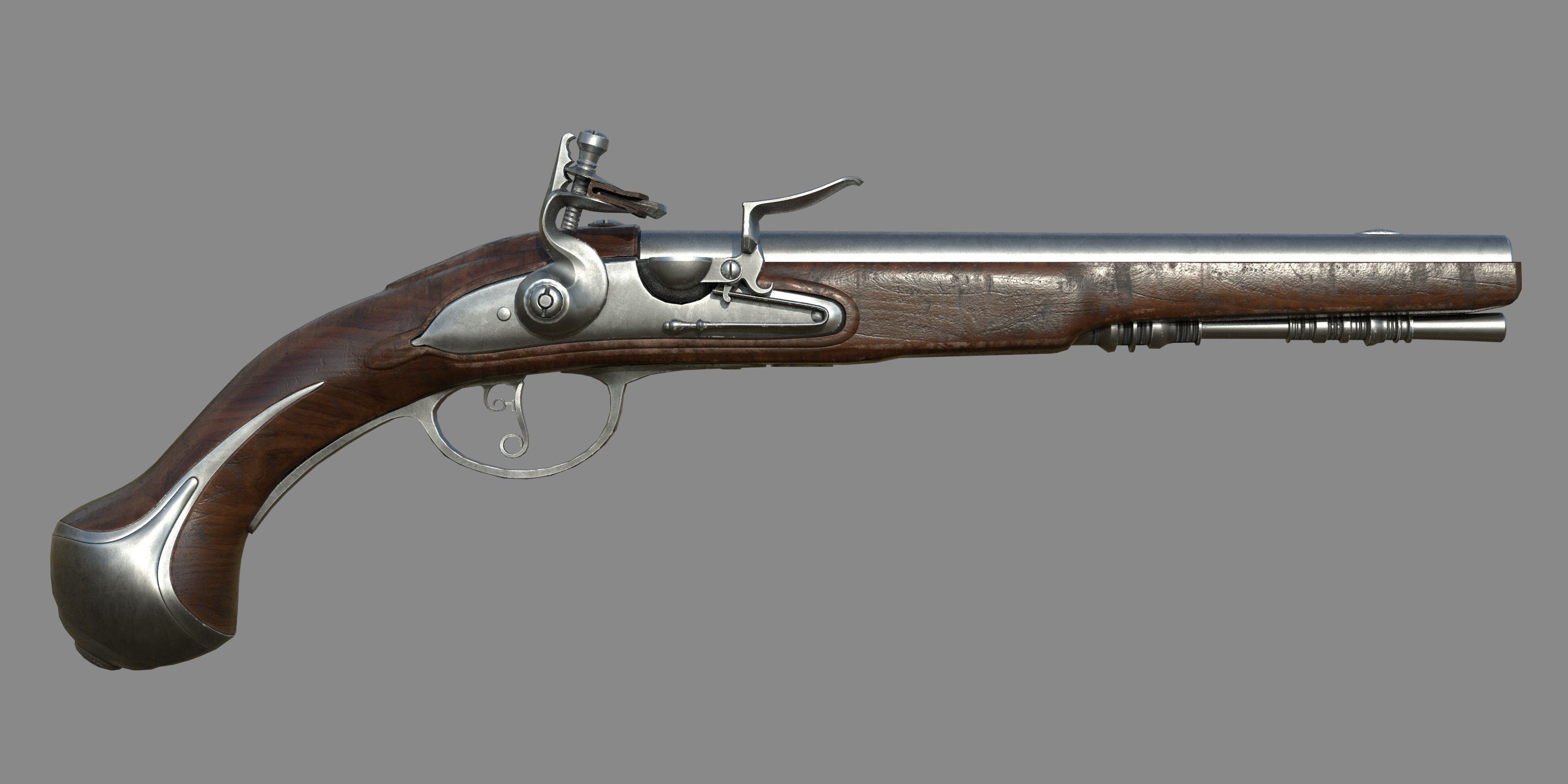 Weapon - Flemish Flintlock Pistol Low-poly 3D model_3