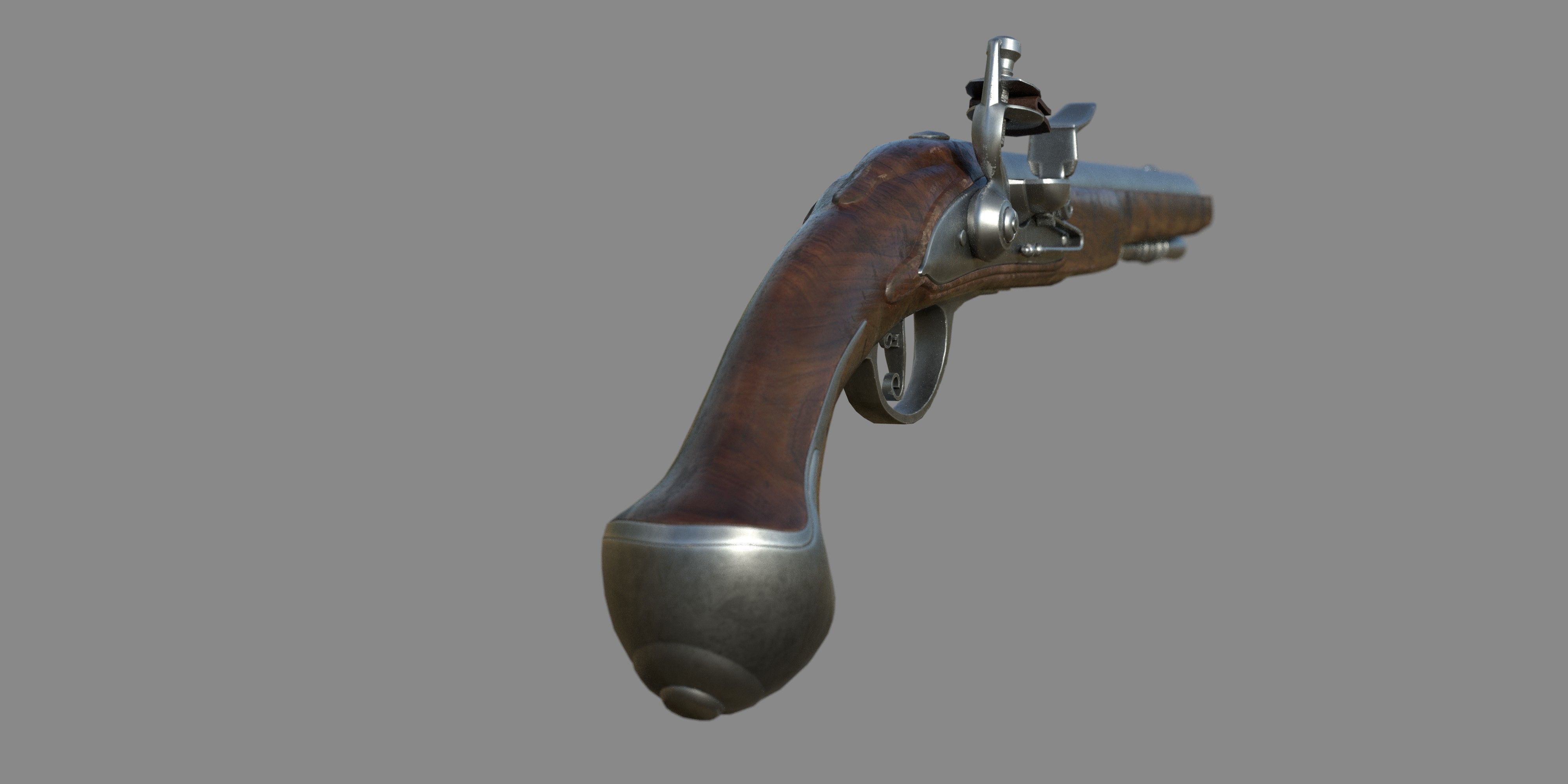 Weapon - Flemish Flintlock Pistol Low-poly 3D model_11