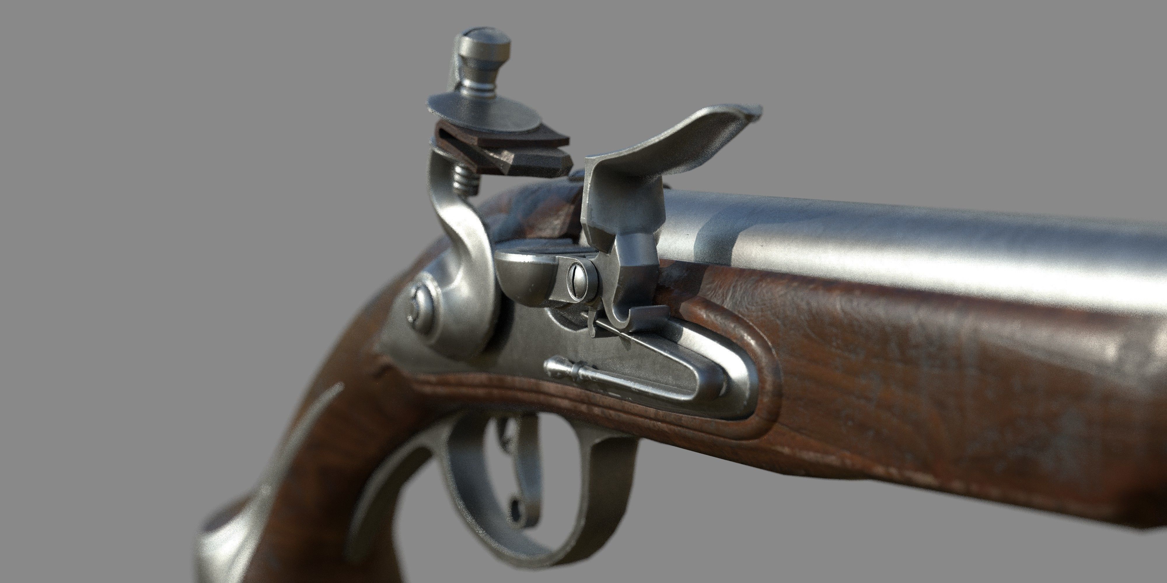 Weapon - Flemish Flintlock Pistol Low-poly 3D model_2