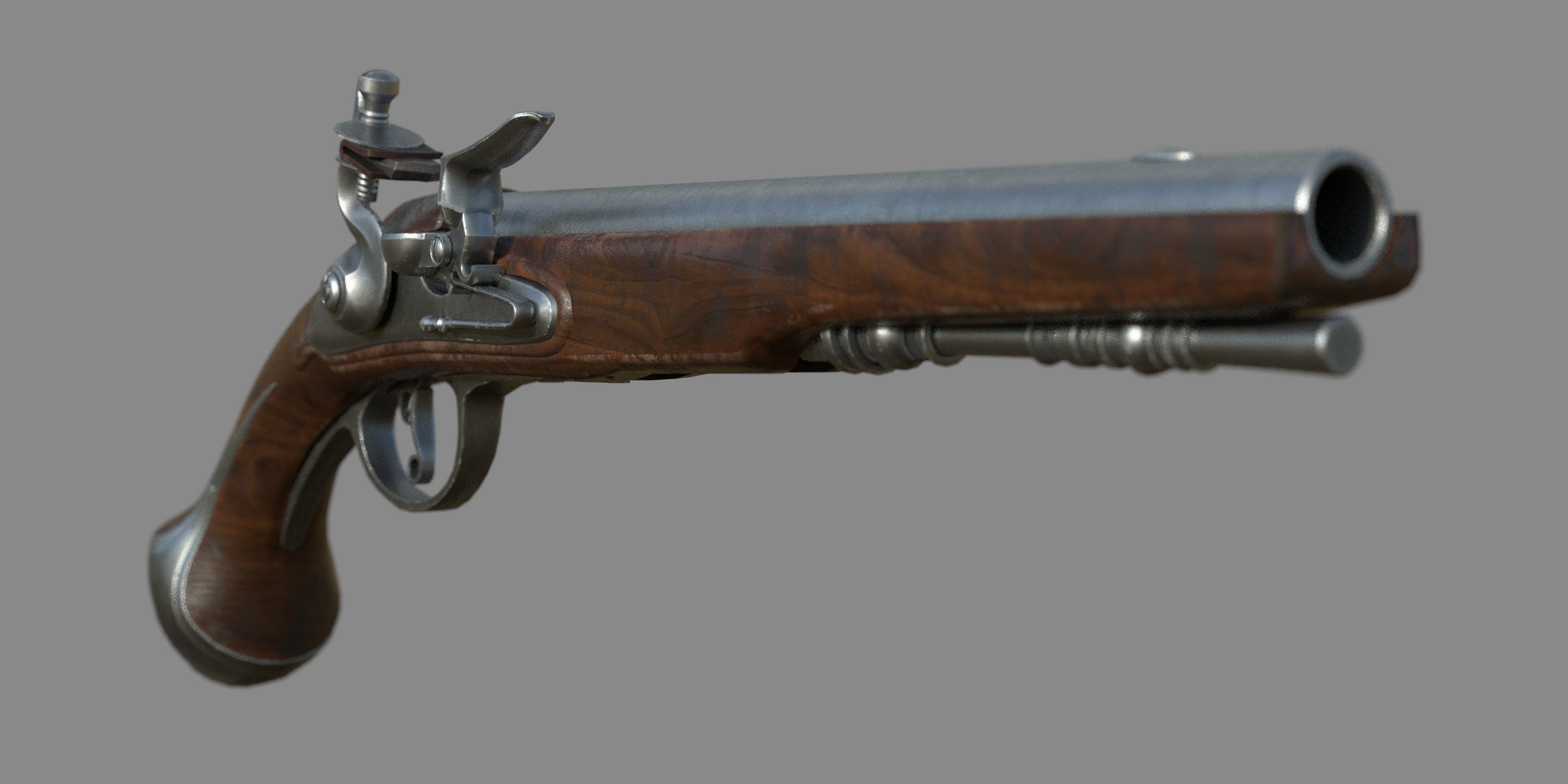Weapon - Flemish Flintlock Pistol Low-poly 3D model_5