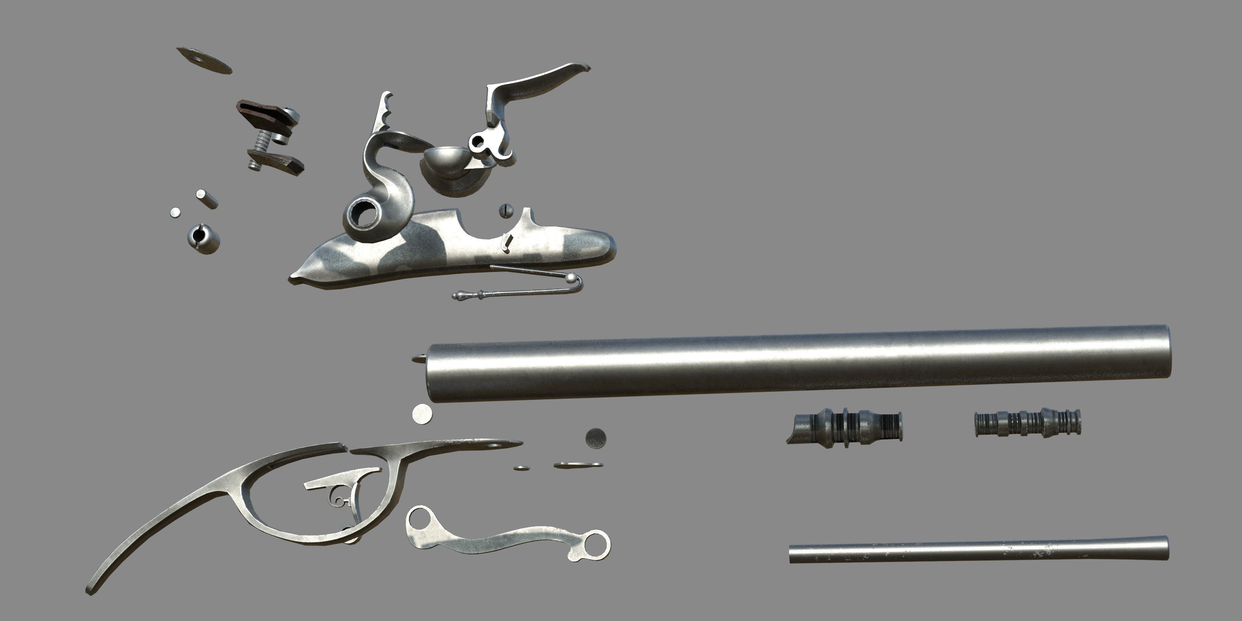 Weapon - Flemish Flintlock Pistol Low-poly 3D model_30