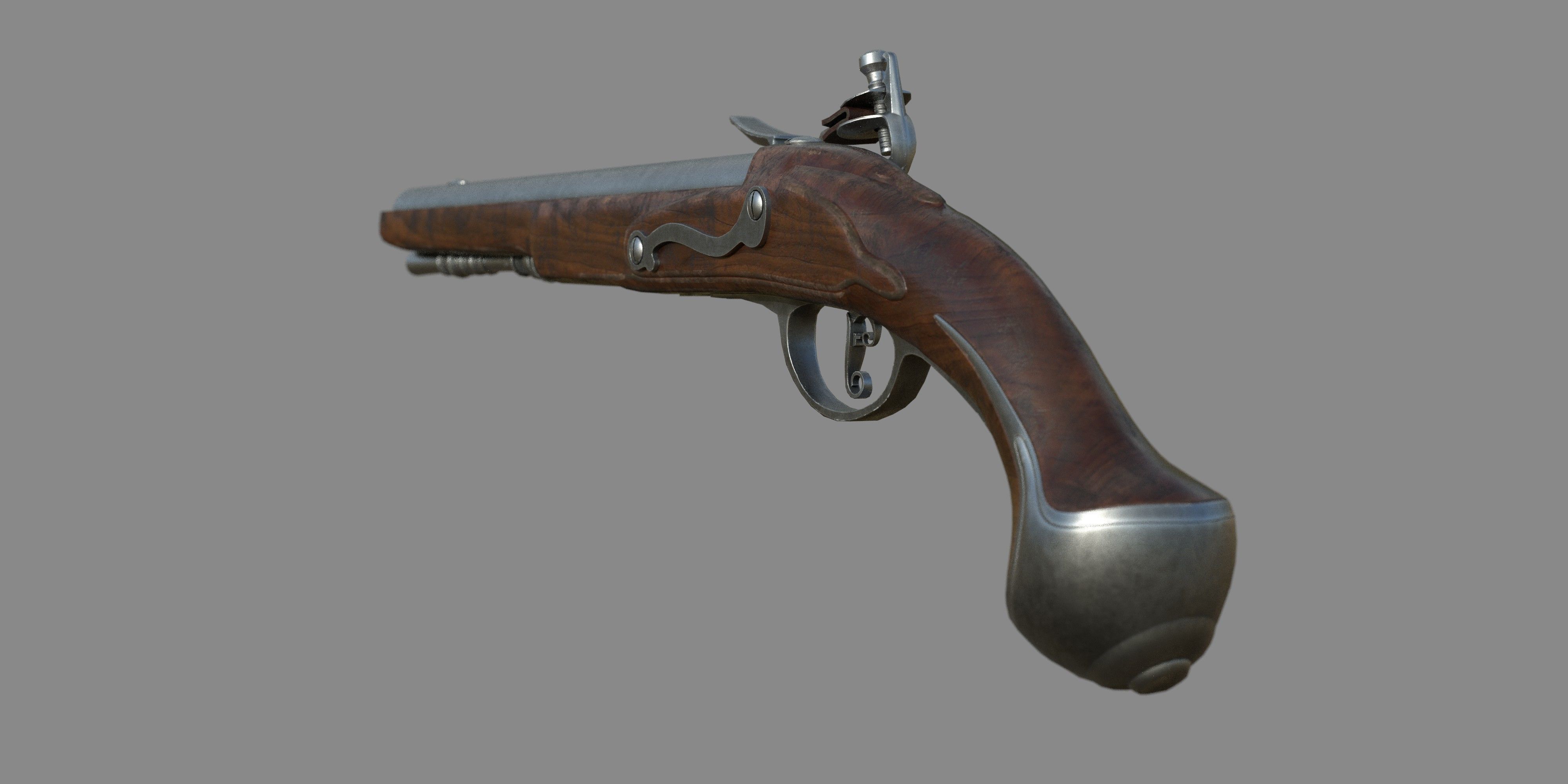 Weapon - Flemish Flintlock Pistol Low-poly 3D model_10