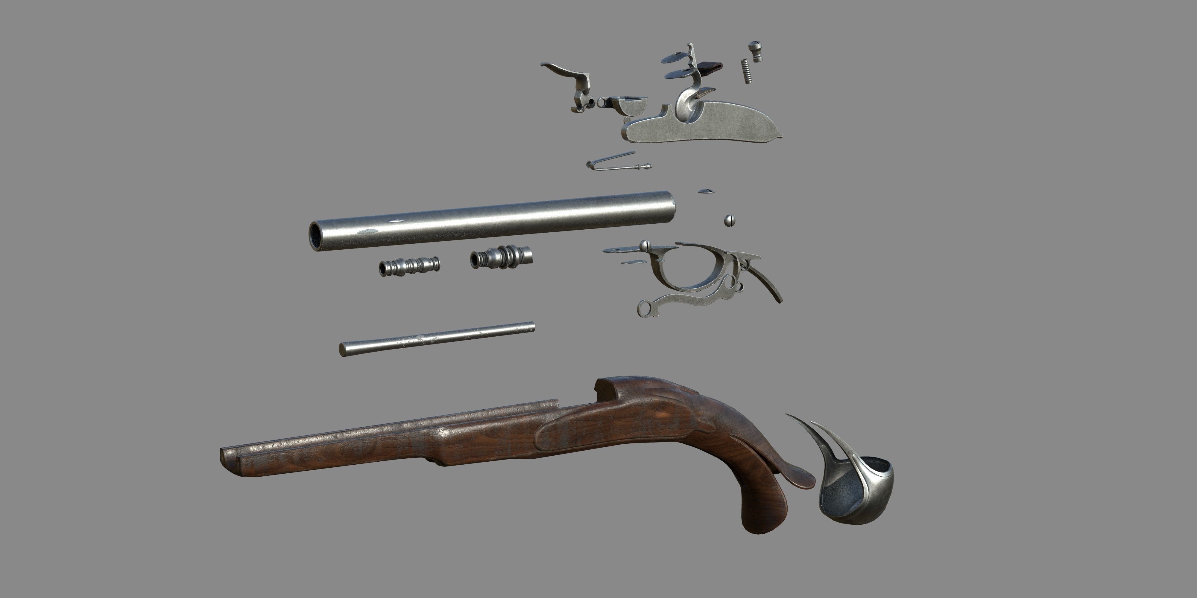 Weapon - Flemish Flintlock Pistol Low-poly 3D model_27