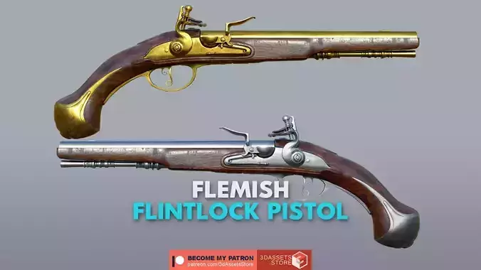 Weapon - Flemish Flintlock Pistol Low-poly 3D model
