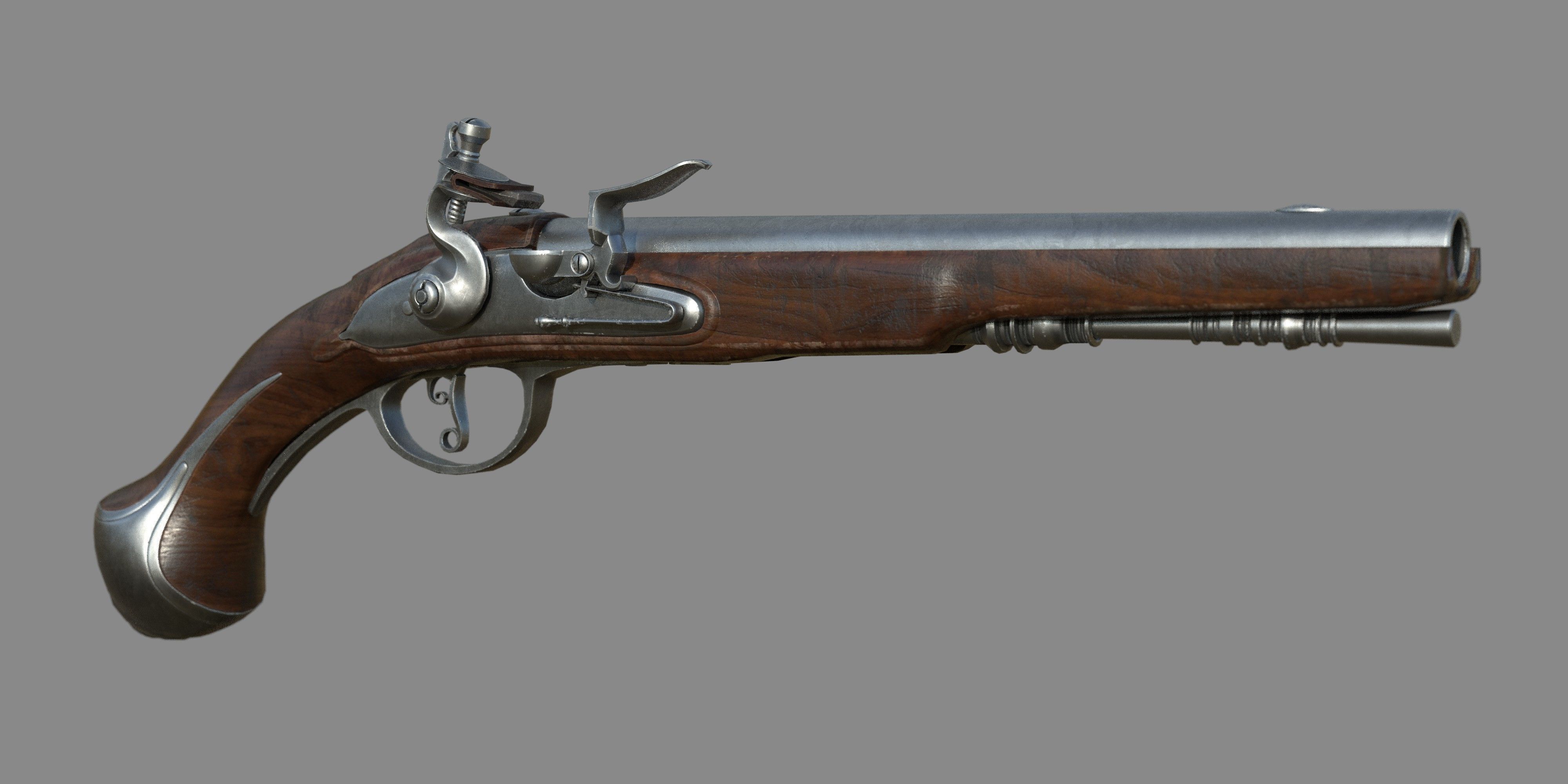 Weapon - Flemish Flintlock Pistol Low-poly 3D model_4