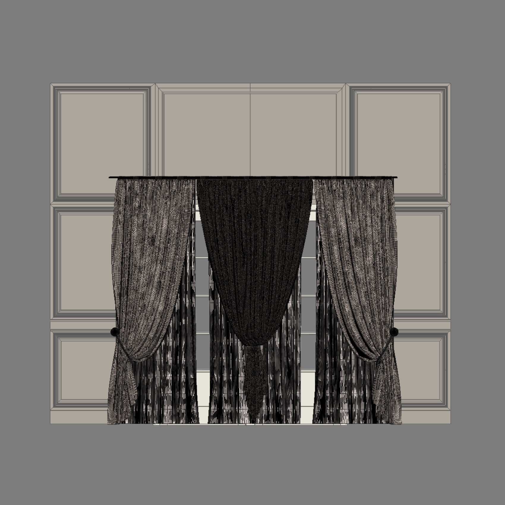 curtains room with on wall 3D model_2