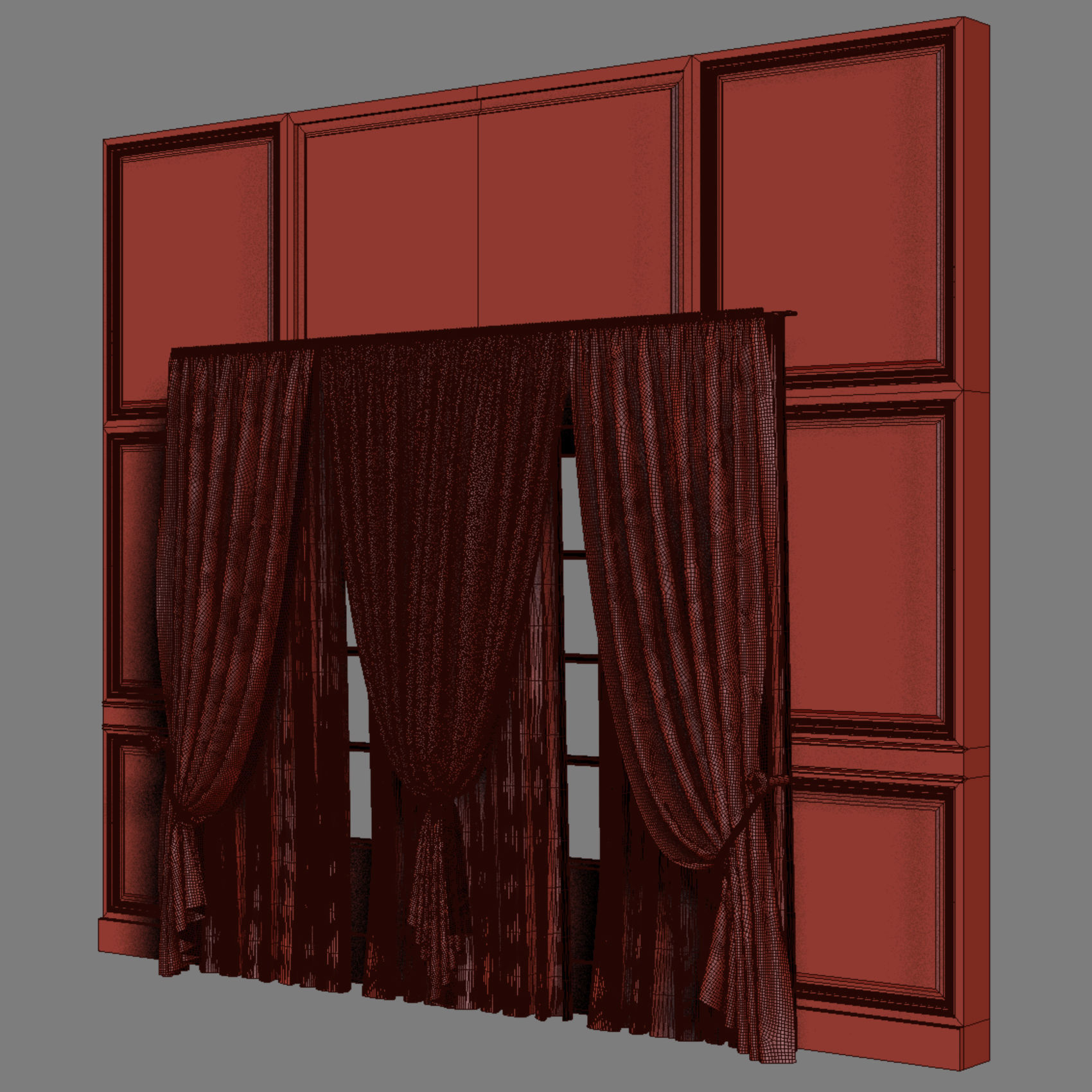 curtains room with on wall 3D model_8