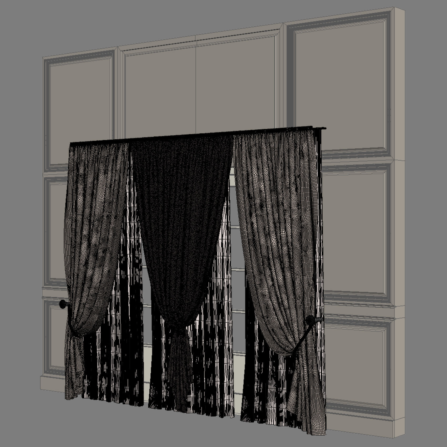 curtains room with on wall 3D model_7