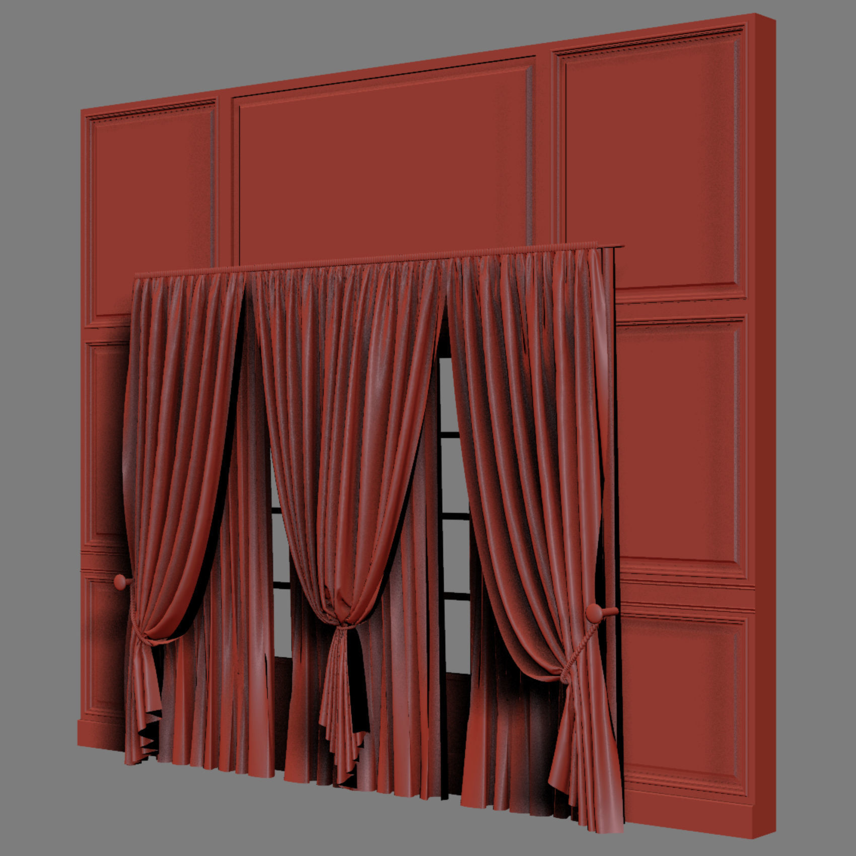 curtains room with on wall 3D model_9