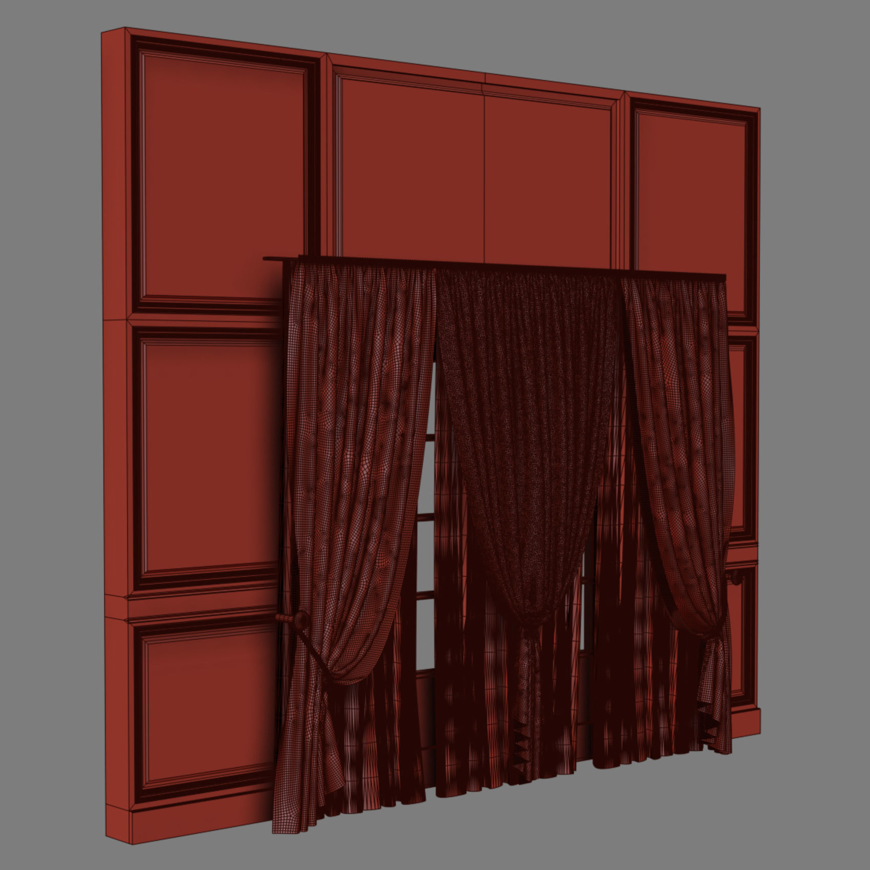 curtains room with on wall 3D model_6