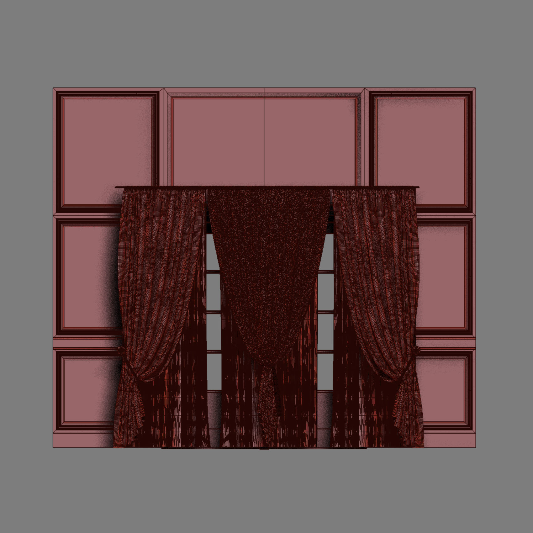 curtains room with on wall 3D model_4