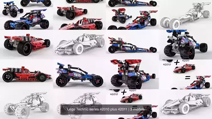 Lego Technic series 42010 plus 42011 3D Model Collection