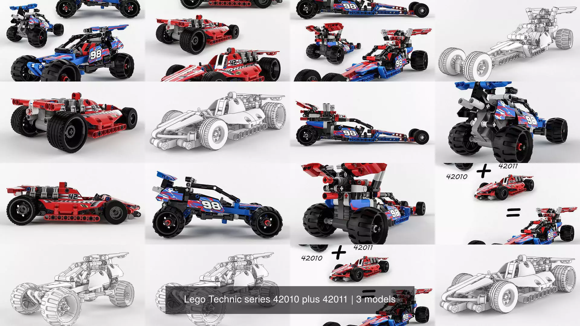 Lego Technic series 42010 plus 42011 3D Model Collection_0