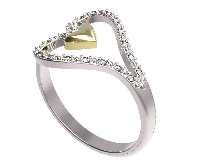 Ring two heart shaped rings with diamonds 3D print model_9