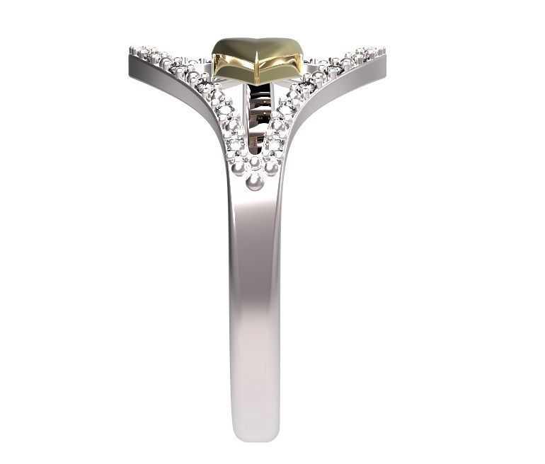 Ring two heart shaped rings with diamonds 3D print model_8